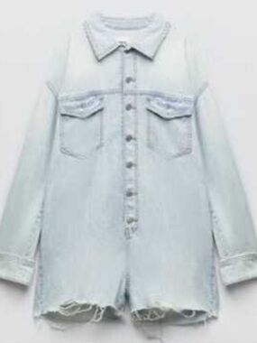 Zara Denim Button-Front Romper
